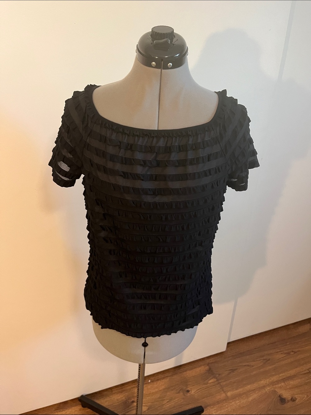 Elegant Black Ruffled Short-Sleeve Blouse